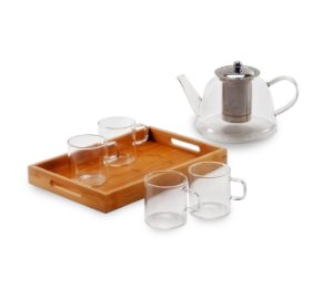 סט תה אלגנטי לחליטות עם קנקן, כוסות ומגש במבוק